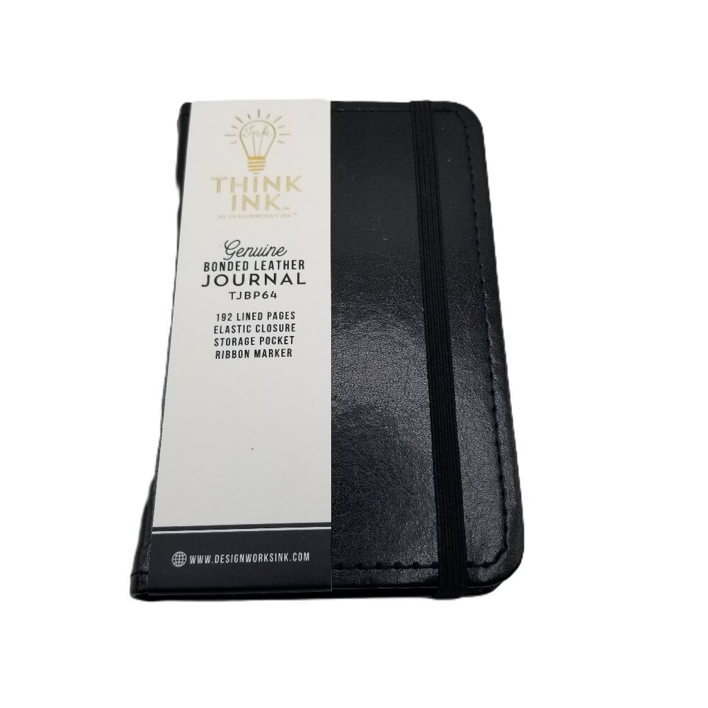 Think Ink Bonded Leather Journal Black Mini 192 Lined Pages Ribbon Marker